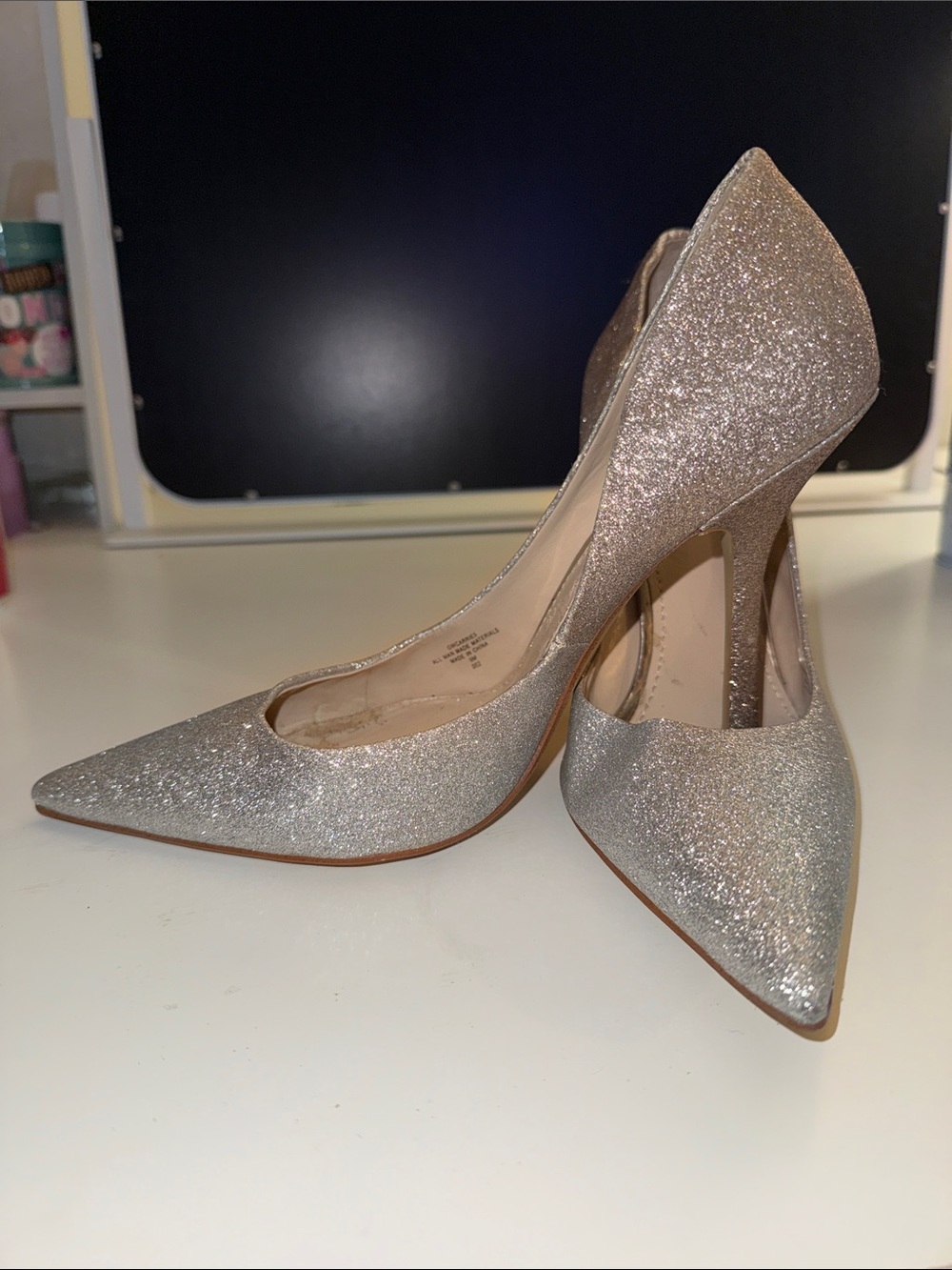 Guess Women's Glitter Pointed-Toe Stilettos in Champagne Silver